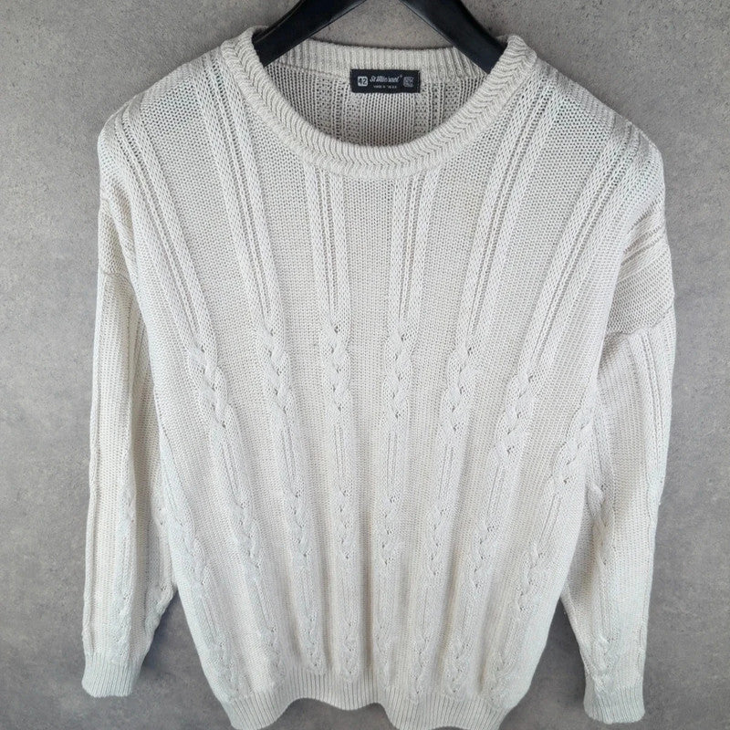 St Michael Jumper Mens Large L Ivory Vintage 90s Knitted Pullover