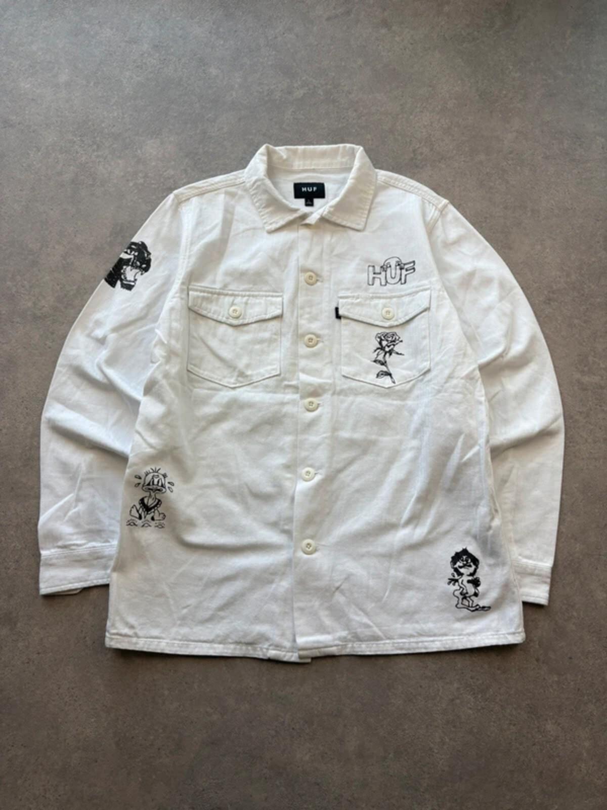 HUF Jacket Men’s Large White Heavy Cotton Skater Streetwear Y2K Overshirt