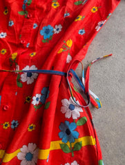 Vintage 1970s Floral Dress Women's Medium Red Retro Boho Prairie Festival