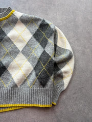Pringle Of Scotland x H&M Jumper Women’s Medium Grey Cropped Boxy Argyle Knit