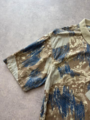 Vintage 1980s Shirt Men’s Large Beige Blue Abstract Print Made In Italy