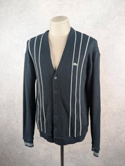 Lacoste Vintage Knitted Cardigan Men’s Large Black Stripe Button Up