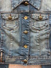Y2K Denim Jacket Women’s Small Cropped Blue Fitted Western Casual