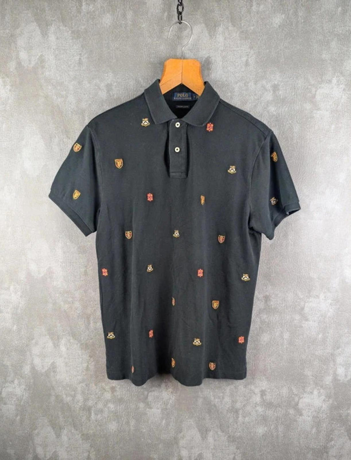 Ralph Lauren Polo Shirt Mens Medium M Black Embroidered Slim Fit Short Sleeve