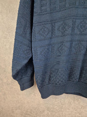 First Class Jumper Mens Medium Blue Crew Neck Aran Pullover Fisherman Sweater