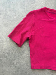 Y2K Crop Top Women’s Small Pink Ribbed Zip Front Fitted Stretch Summer