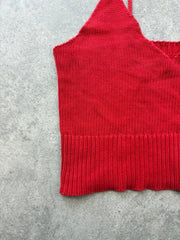 Y2K Crop Top Womens Small Red Knitted Cotton Cami Festival Boho