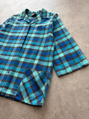 Aertex Shirt Women’s Medium Blue Check Vintage 1980s Three Quarter Sleeve Chore