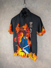 Here & There Shirt Mens M Medium Graphic Japanese Style Print Short Sleeve