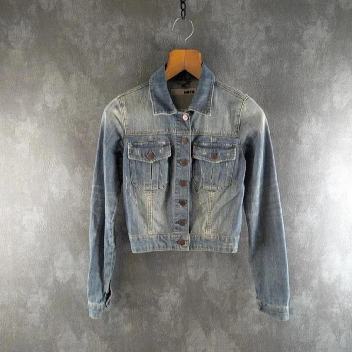 Moto Jacket Womens XS Extra Small Blue Denim Y2K
