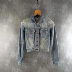 Moto Jacket Womens XS Extra Small Blue Denim Y2K