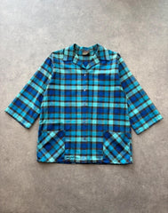 Aertex Shirt Women’s Medium Blue Check Vintage 1980s Three Quarter Sleeve Chore