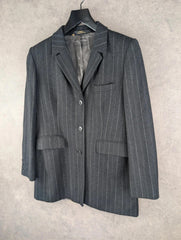 St Michael Jacket Womens L Large Grey Wool Blazer Pinstripe Vintage