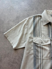 Vintage 1990s Shirt Men’s Medium Beige Panama Striped Utility Short Sleeve