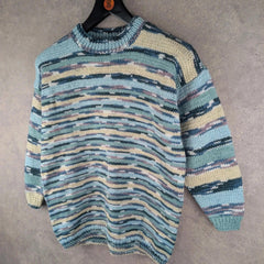 Hand Knitted Jumper Womens Large L Blue Pullover Vintage