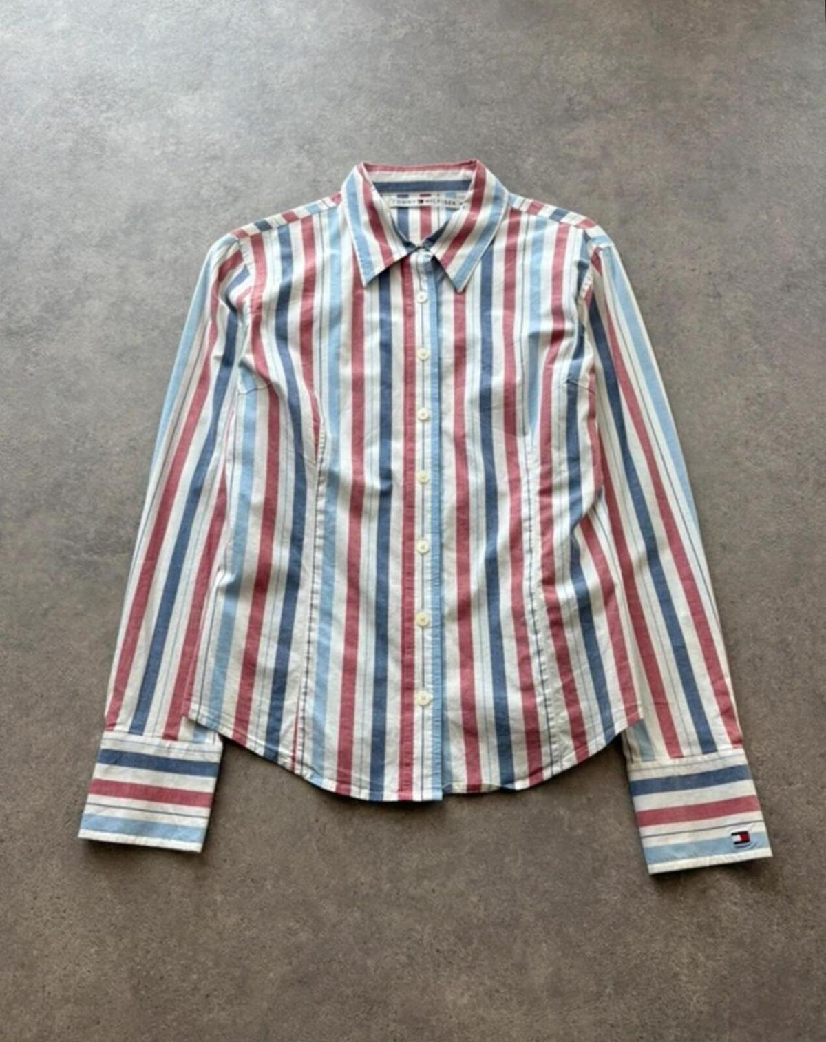Y2K Tommy Hilfiger Women’s Small Striped Shirt Long Sleeve Casual Preppy