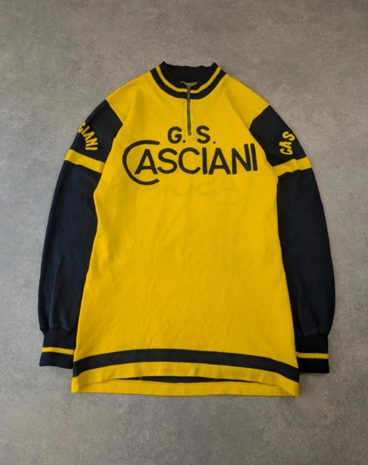 Vintage 1970s Cycling Jersey Men's Large Yellow Black Long Sleeve Retro