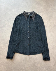 Y2K Blouse Women’s Medium Black Textured Long Sleeve Shirt Sparkly