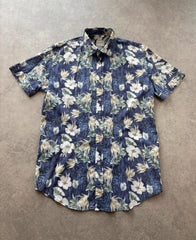 Clayton Shirt Men’s Medium Blue Hawaiian Floral Summer 100% Cotton Short Sleeve