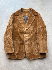 Vintage 1970s Suede Jacket Mens Medium Brown Tailored Blazer Western
