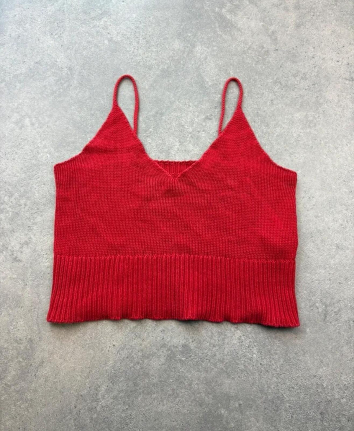 Y2K Crop Top Womens Small Red Knitted Cotton Cami Festival Boho