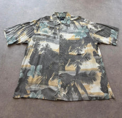 Vintage 1990s Hawaiian Shirt Men’s XL Grey Beach Holiday Tropical