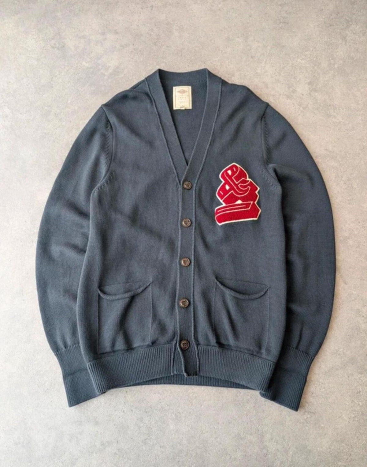 & Sons Jumper Men’s Large Navy Cardigan Track Field Knitted Button Up Varsity Preppy