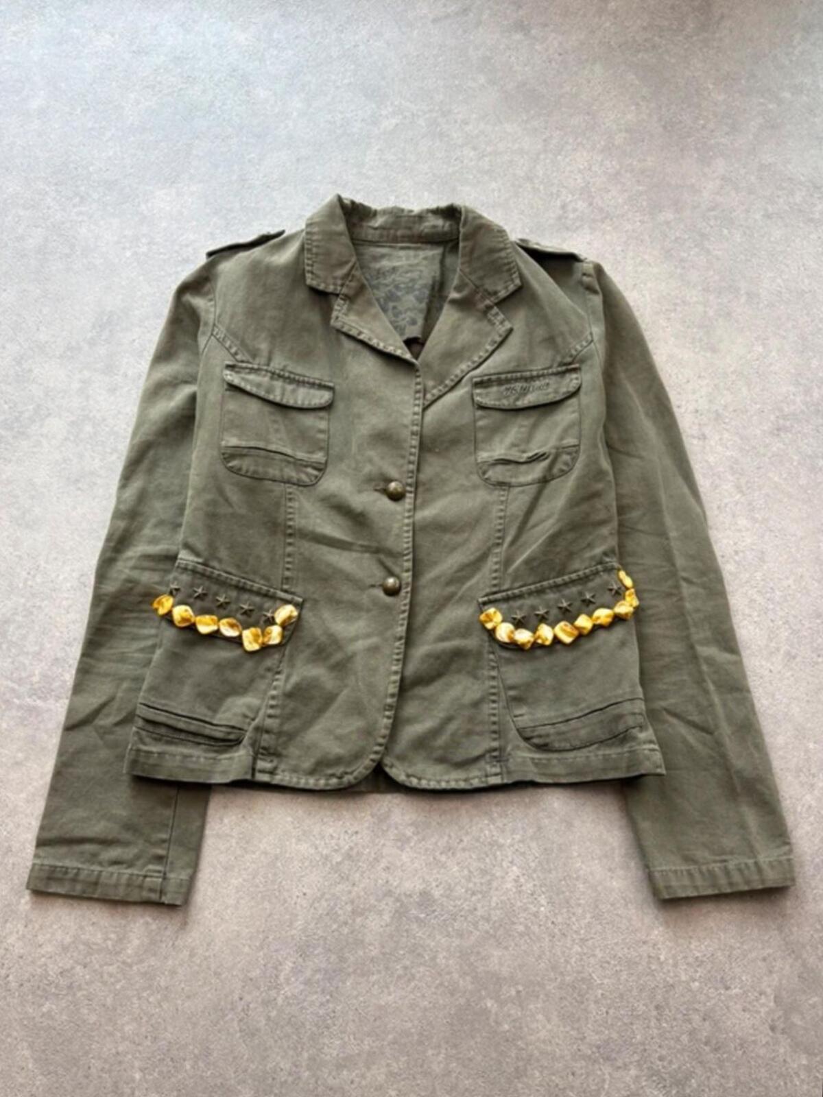 Yell Y2K Jacket Womens Medium Khaki Green Cotton Military Utility Y2K Festival