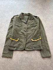 Yell Y2K Jacket Womens Medium Khaki Green Cotton Military Utility Y2K Festival