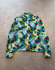 Vintage 1970s Blouse Womens Medium Floral Psychedelic Long Sleeve Retro Mod