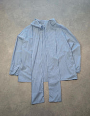 Irmasworld Blouse Women's Top Blue White Striped Long Sleeve Tie Neck
