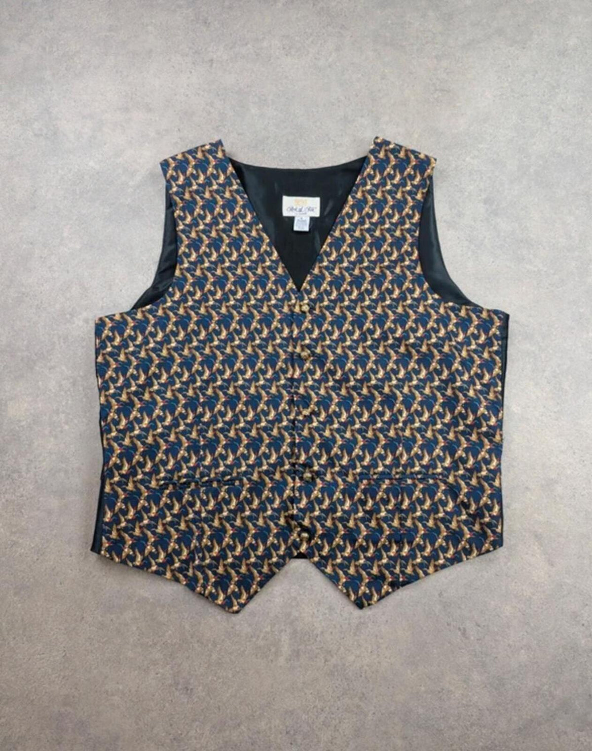 Art of Silk Waistcoat Men's XL Country Pheasant Print Blue Shooting Vest