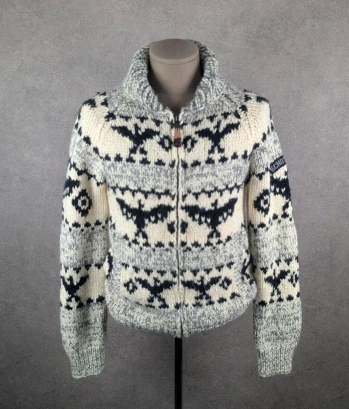 Y2K Schott Jumper Women's Large Cowichan Navajo Cardigan Neck Chunky Knit