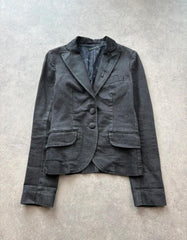 Sisley Blazer Women's Small Black Cotton Fitted Tailored Smart Office Jacket